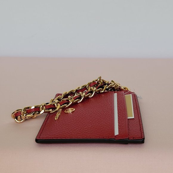 MICHAEL KORS Jet Set Small ID Pebbled Leather Chain Card Holder Case-Crimson $69 - Picture 15 of 16